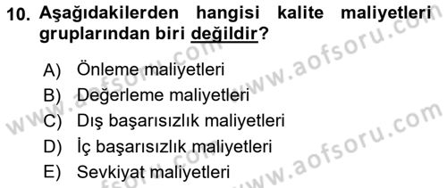 Lojistik Maliyetleri ve Raporlama 1 Dersi 2023 - 2024 Yılı Yaz Okulu Sınav Soruları 10. Soru