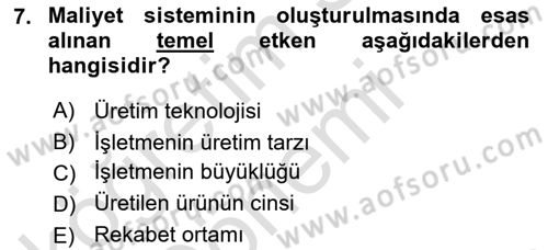 Lojistik Maliyetleri ve Raporlama 1 Dersi 2024 - 2025 Yılı (Vize) Ara Sınav Soruları 7. Soru