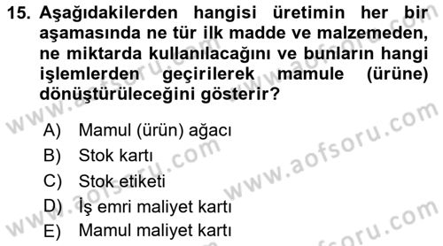 Lojistik Maliyetleri ve Raporlama 1 Dersi 2024 - 2025 Yılı (Final) Dönem Sonu Sınav Soruları 15. Soru