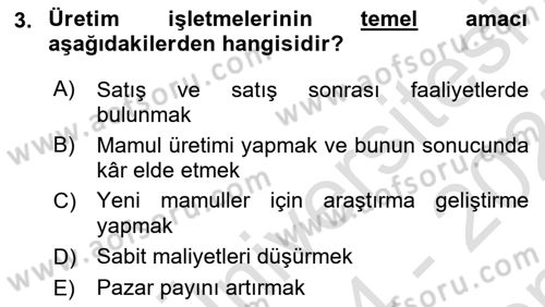 Lojistik Maliyetleri ve Raporlama 1 Dersi 2024 - 2025 Yılı (Final) Dönem Sonu Sınav Soruları 3. Soru