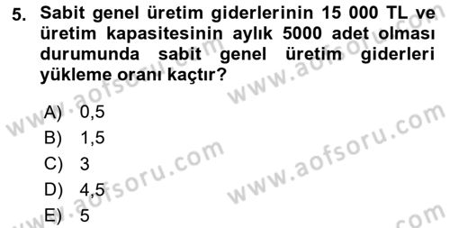 Lojistik Maliyetleri ve Raporlama 1 Dersi 2024 - 2025 Yılı (Final) Dönem Sonu Sınav Soruları 5. Soru