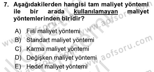Lojistik Maliyetleri ve Raporlama 1 Dersi 2024 - 2025 Yılı (Final) Dönem Sonu Sınav Soruları 7. Soru