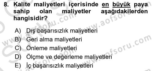 Lojistik Maliyetleri ve Raporlama 1 Dersi 2024 - 2025 Yılı (Final) Dönem Sonu Sınav Soruları 8. Soru