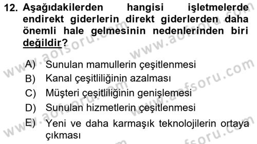 Lojistik Maliyetleri ve Raporlama 1 Dersi 2024 - 2025 Yılı Yaz Okulu Sınav Soruları 12. Soru