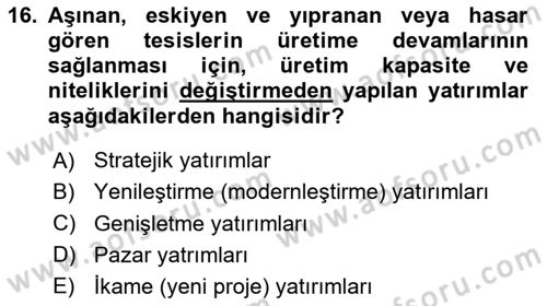 Lojistik Maliyetleri ve Raporlama 1 Dersi 2024 - 2025 Yılı Yaz Okulu Sınav Soruları 16. Soru
