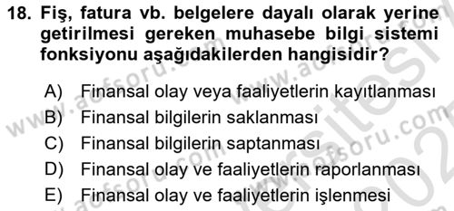 Lojistik Maliyetleri ve Raporlama 1 Dersi 2024 - 2025 Yılı Yaz Okulu Sınav Soruları 18. Soru