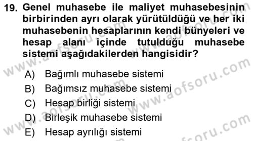 Lojistik Maliyetleri ve Raporlama 1 Dersi 2024 - 2025 Yılı Yaz Okulu Sınav Soruları 19. Soru