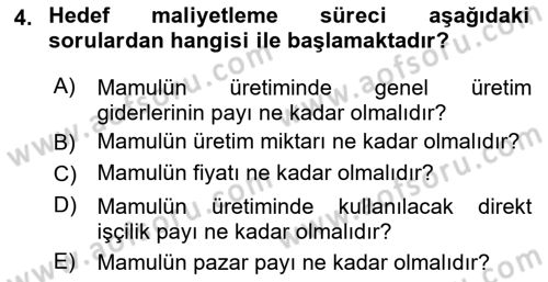 Lojistik Maliyetleri ve Raporlama 1 Dersi 2024 - 2025 Yılı Yaz Okulu Sınav Soruları 4. Soru