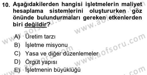 Lojistik Maliyetleri ve Raporlama 1 Dersi 2025 - 2026 Yılı (Vize) Ara Sınav Soruları 10. Soru