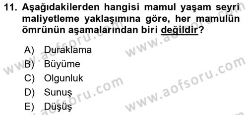 Lojistik Maliyetleri ve Raporlama 1 Dersi 2025 - 2026 Yılı (Vize) Ara Sınav Soruları 11. Soru