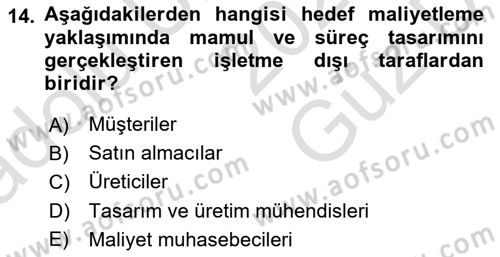 Lojistik Maliyetleri ve Raporlama 1 Dersi 2025 - 2026 Yılı (Vize) Ara Sınav Soruları 14. Soru