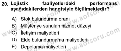 Lojistik Maliyetleri ve Raporlama 1 Dersi 2025 - 2026 Yılı (Vize) Ara Sınav Soruları 20. Soru
