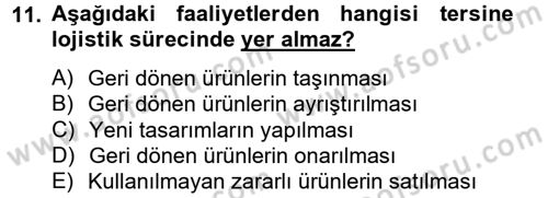 Lojistik Maliyetleri ve Raporlama 2 Dersi 2012 - 2013 Yılı (Vize) Ara Sınav Soruları 11. Soru
