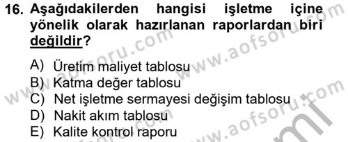 Lojistik Maliyetleri ve Raporlama 2 Dersi 2012 - 2013 Yılı (Vize) Ara Sınav Soruları 16. Soru