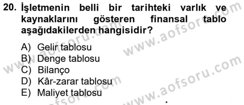 Lojistik Maliyetleri ve Raporlama 2 Dersi 2012 - 2013 Yılı (Vize) Ara Sınav Soruları 20. Soru