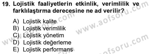 Lojistik Maliyetleri ve Raporlama 2 Dersi 2012 - 2013 Yılı (Final) Dönem Sonu Sınavı 19. Soru