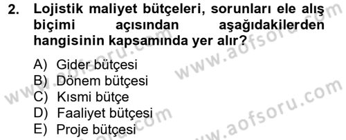 Lojistik Maliyetleri ve Raporlama 2 Dersi 2012 - 2013 Yılı (Final) Dönem Sonu Sınavı 2. Soru