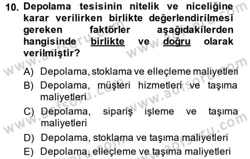 Lojistik Maliyetleri ve Raporlama 2 Dersi 2013 - 2014 Yılı (Vize) Ara Sınav Soruları 10. Soru
