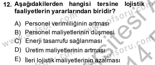 Lojistik Maliyetleri ve Raporlama 2 Dersi 2013 - 2014 Yılı (Vize) Ara Sınav Soruları 12. Soru