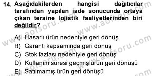 Lojistik Maliyetleri ve Raporlama 2 Dersi 2013 - 2014 Yılı (Vize) Ara Sınav Soruları 14. Soru