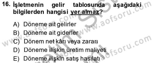 Lojistik Maliyetleri ve Raporlama 2 Dersi 2013 - 2014 Yılı (Vize) Ara Sınav Soruları 16. Soru