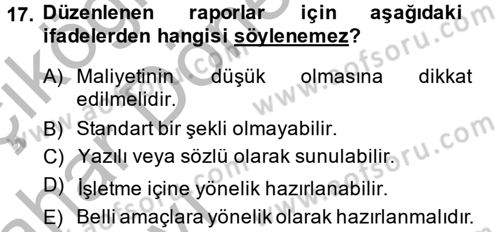 Lojistik Maliyetleri ve Raporlama 2 Dersi 2013 - 2014 Yılı (Vize) Ara Sınav Soruları 17. Soru