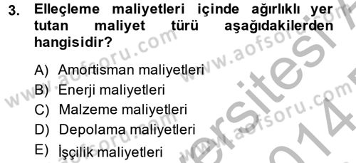 Lojistik Maliyetleri ve Raporlama 2 Dersi 2013 - 2014 Yılı (Final) Dönem Sonu Sınav Soruları 3. Soru