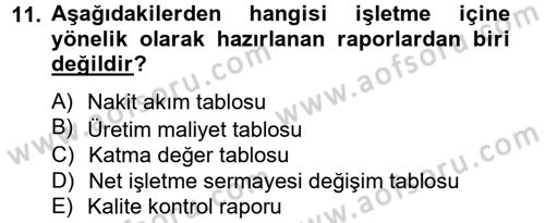 Lojistik Maliyetleri ve Raporlama 2 Dersi 2013 - 2014 Yılı Tek Ders Sınav Soruları 11. Soru
