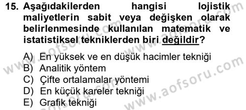 Lojistik Maliyetleri ve Raporlama 2 Dersi 2013 - 2014 Yılı Tek Ders Sınav Soruları 15. Soru