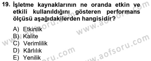 Lojistik Maliyetleri ve Raporlama 2 Dersi 2013 - 2014 Yılı Tek Ders Sınav Soruları 19. Soru