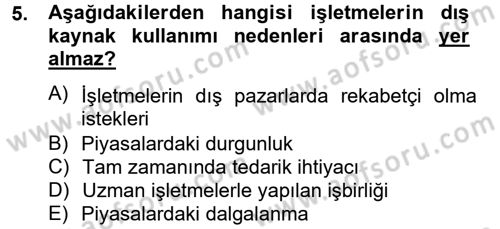 Lojistik Maliyetleri ve Raporlama 2 Dersi 2013 - 2014 Yılı Tek Ders Sınav Soruları 5. Soru