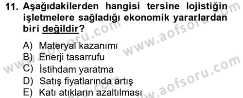Lojistik Maliyetleri ve Raporlama 2 Dersi 2014 - 2015 Yılı (Vize) Ara Sınav Soruları 11. Soru