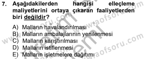 Lojistik Maliyetleri ve Raporlama 2 Dersi 2014 - 2015 Yılı (Vize) Ara Sınav Soruları 7. Soru