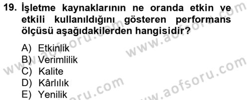 Lojistik Maliyetleri ve Raporlama 2 Dersi 2014 - 2015 Yılı (Final) Dönem Sonu Sınav Soruları 19. Soru