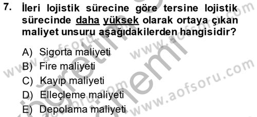 Lojistik Maliyetleri ve Raporlama 2 Dersi 2014 - 2015 Yılı (Final) Dönem Sonu Sınav Soruları 7. Soru