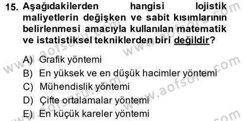 Lojistik Maliyetleri ve Raporlama 2 Dersi 2014 - 2015 Yılı Tek Ders Sınav Soruları 15. Soru