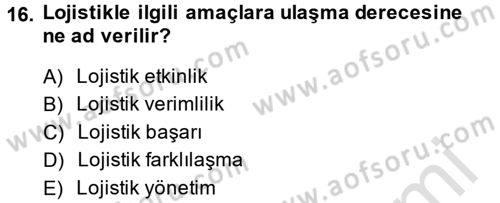 Lojistik Maliyetleri ve Raporlama 2 Dersi 2014 - 2015 Yılı Tek Ders Sınav Soruları 16. Soru