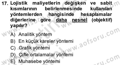 Lojistik Maliyetleri ve Raporlama 2 Dersi 2014 - 2015 Yılı Tek Ders Sınav Soruları 17. Soru