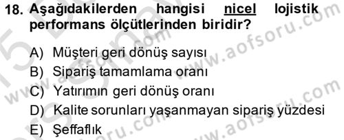 Lojistik Maliyetleri ve Raporlama 2 Dersi 2014 - 2015 Yılı Tek Ders Sınav Soruları 18. Soru
