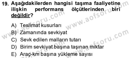 Lojistik Maliyetleri ve Raporlama 2 Dersi 2014 - 2015 Yılı Tek Ders Sınav Soruları 19. Soru