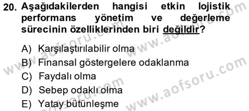 Lojistik Maliyetleri ve Raporlama 2 Dersi 2014 - 2015 Yılı Tek Ders Sınav Soruları 20. Soru