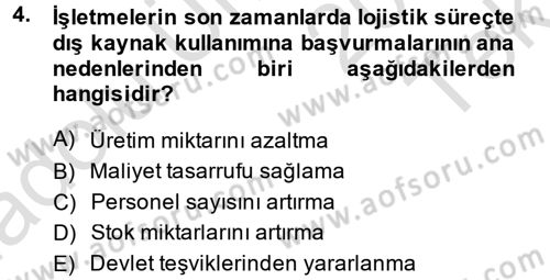 Lojistik Maliyetleri ve Raporlama 2 Dersi 2014 - 2015 Yılı Tek Ders Sınav Soruları 4. Soru