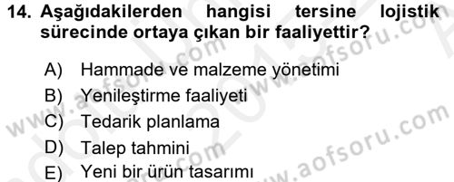 Lojistik Maliyetleri ve Raporlama 2 Dersi 2015 - 2016 Yılı (Vize) Ara Sınav Soruları 14. Soru