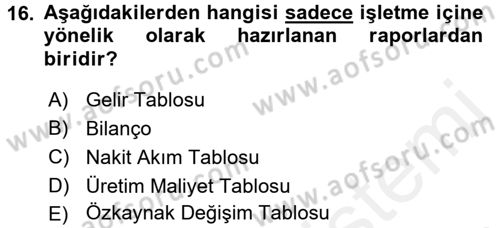 Lojistik Maliyetleri ve Raporlama 2 Dersi 2015 - 2016 Yılı (Vize) Ara Sınav Soruları 16. Soru