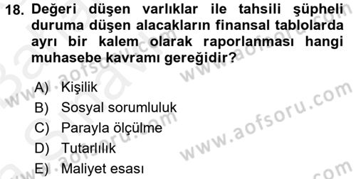 Lojistik Maliyetleri ve Raporlama 2 Dersi 2015 - 2016 Yılı (Vize) Ara Sınav Soruları 18. Soru