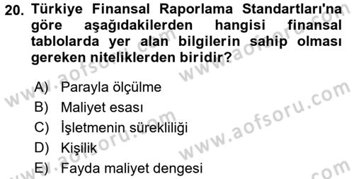 Lojistik Maliyetleri ve Raporlama 2 Dersi 2015 - 2016 Yılı (Vize) Ara Sınav Soruları 20. Soru