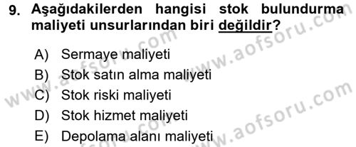 Lojistik Maliyetleri ve Raporlama 2 Dersi 2015 - 2016 Yılı (Vize) Ara Sınav Soruları 9. Soru