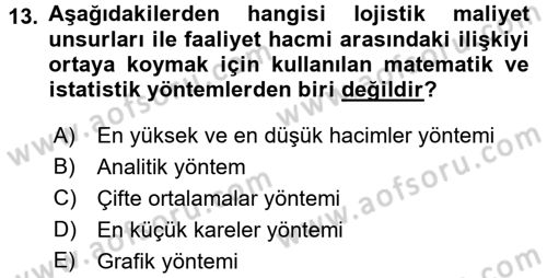Lojistik Maliyetleri ve Raporlama 2 Dersi 2015 - 2016 Yılı (Final) Dönem Sonu Sınav Soruları 13. Soru
