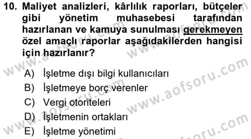 Lojistik Maliyetleri ve Raporlama 2 Dersi 2015 - 2016 Yılı Tek Ders Sınavı 10. Soru