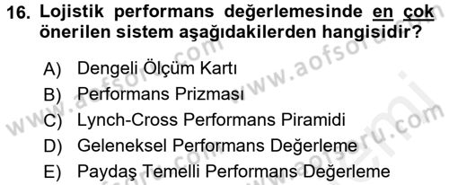 Lojistik Maliyetleri ve Raporlama 2 Dersi 2015 - 2016 Yılı Tek Ders Sınav Soruları 16. Soru